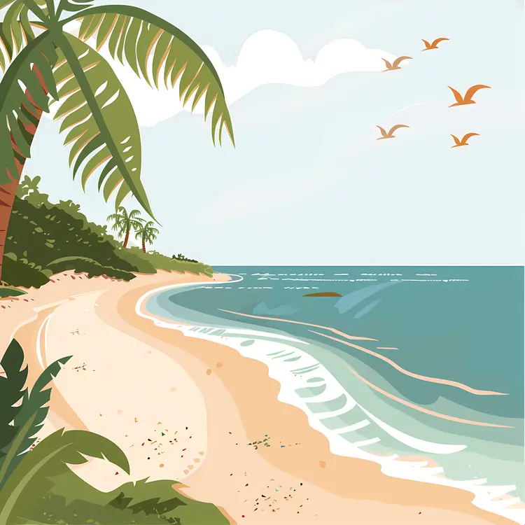 Serene Beach with Birds
