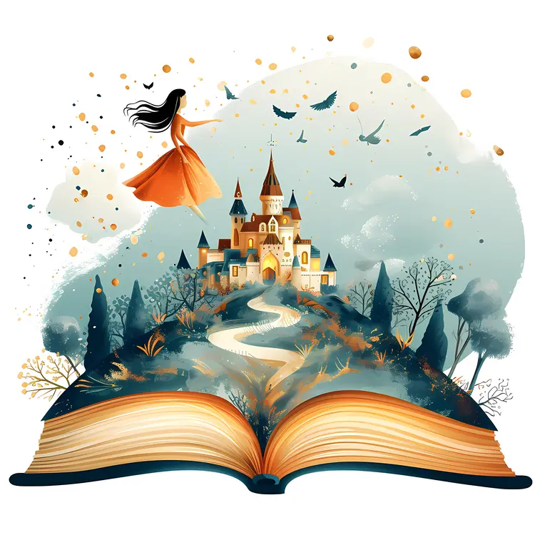 Castle on an Open Book with Girl