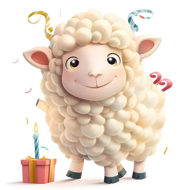 Cute Sheep with Birthday Gift