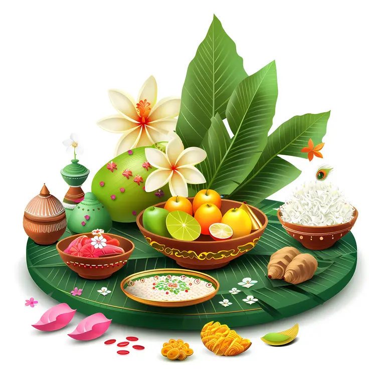 Traditional Food with Fruits and Leaves