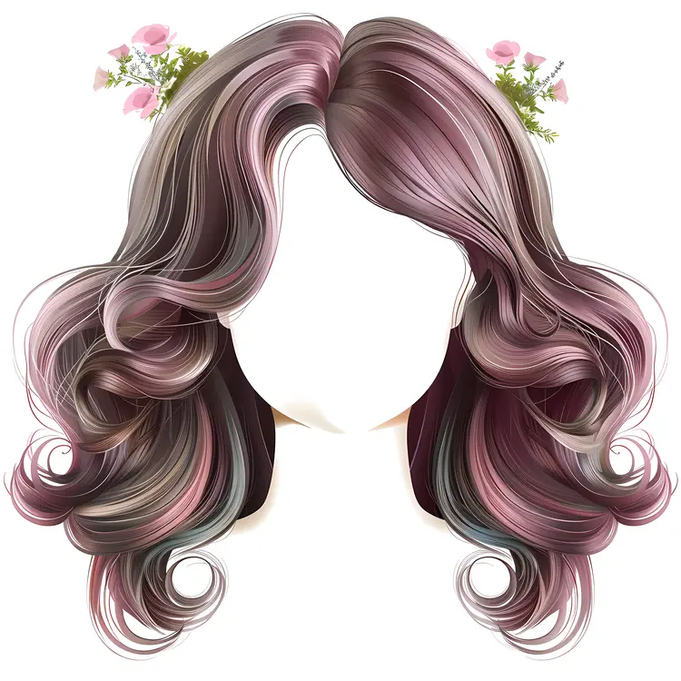 Stylish Purple Wavy Hair with Floral Accents