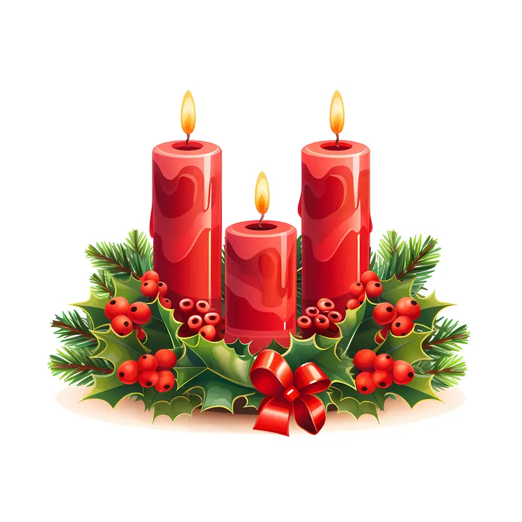 Red Candles with Holly and Berries