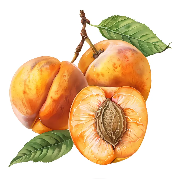 Apricots with Leaves and Seed