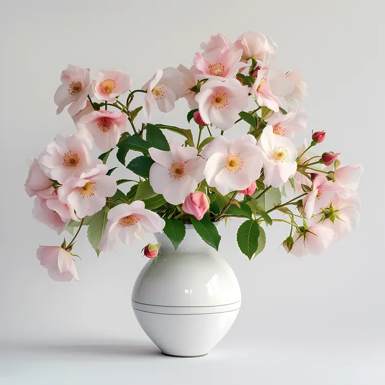 Pink Flowers in White Ceramic Vase