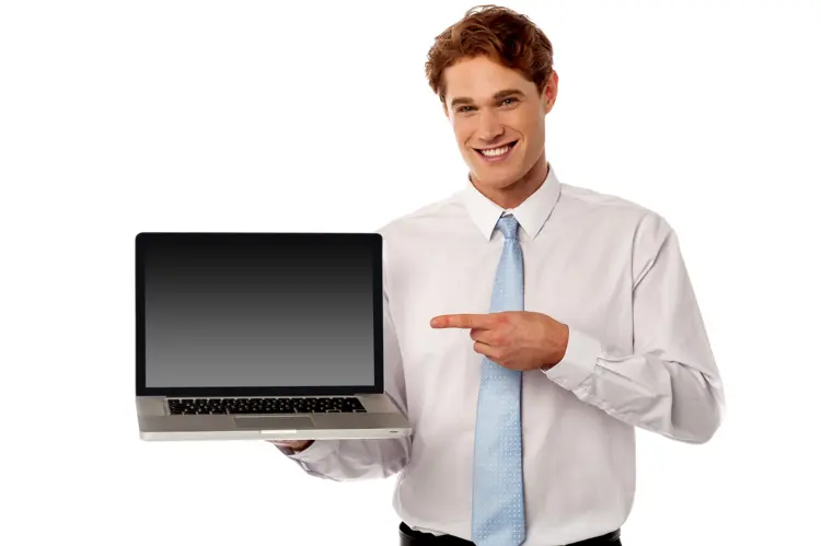 Businessman Pointing at Laptop