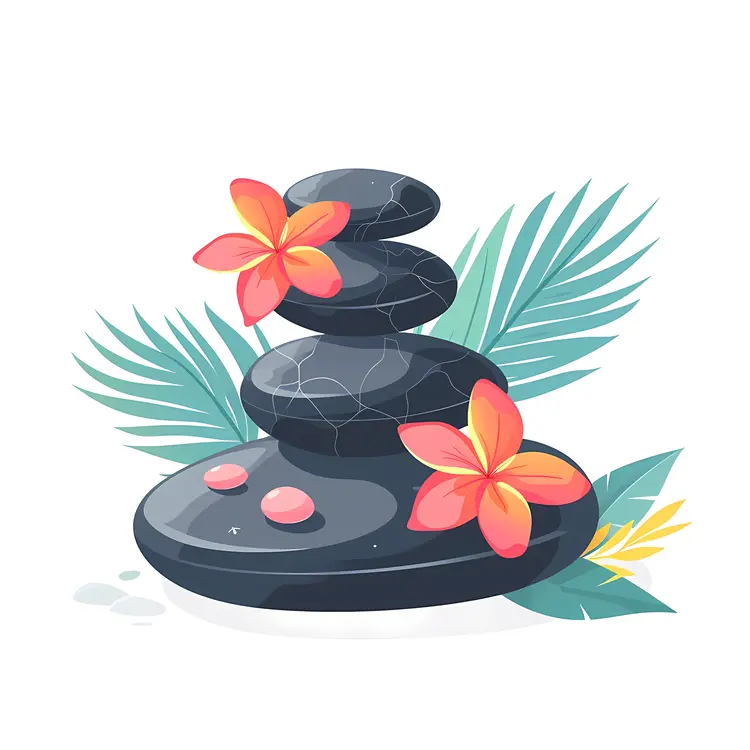 Zen Stones with Flowers and Leaves