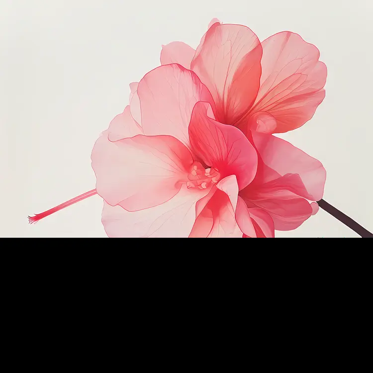 Pink Begonia Flowers with Green Leaves in Botanical Style
