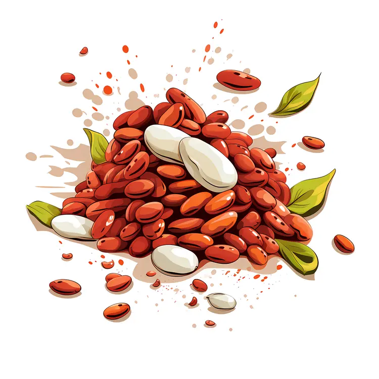 Pile of Red Beans with Leaves