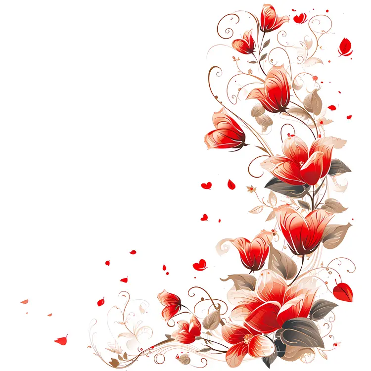 Floral Corner Design with Red Flowers
