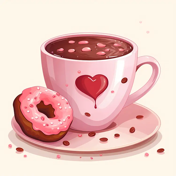 Pink Cup with Heart and Donut