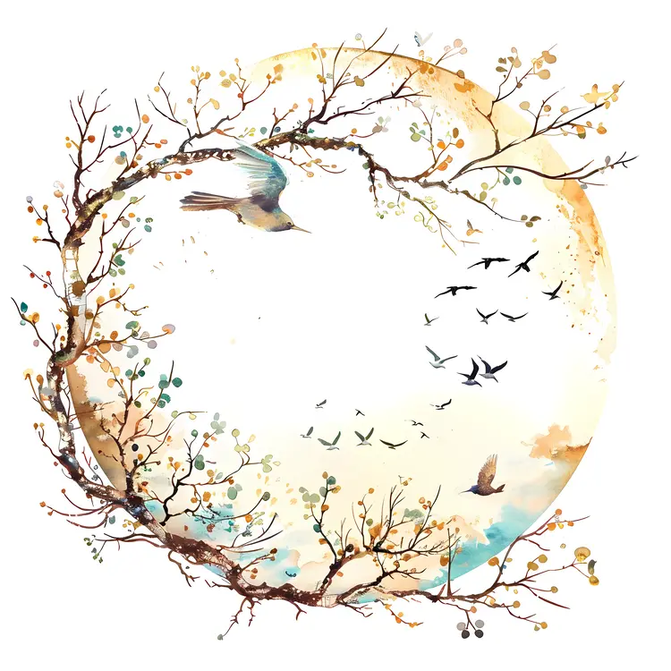 Birds Flying Around Branches