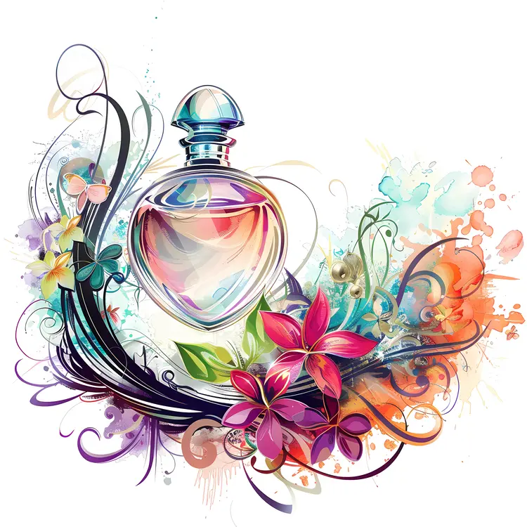 Colorful Perfume Bottle with Artistic Floral Design