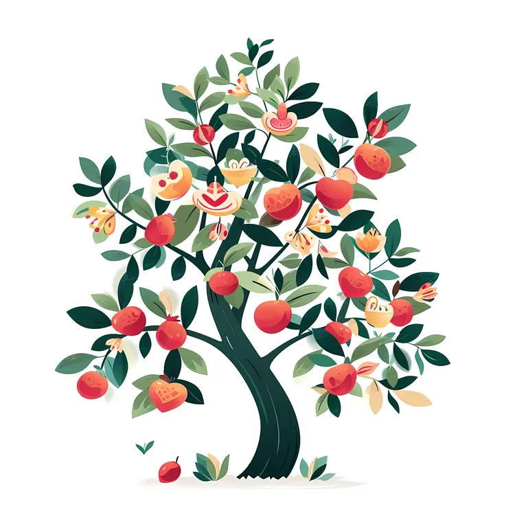 Fruit Tree with Red and Yellow Fruits