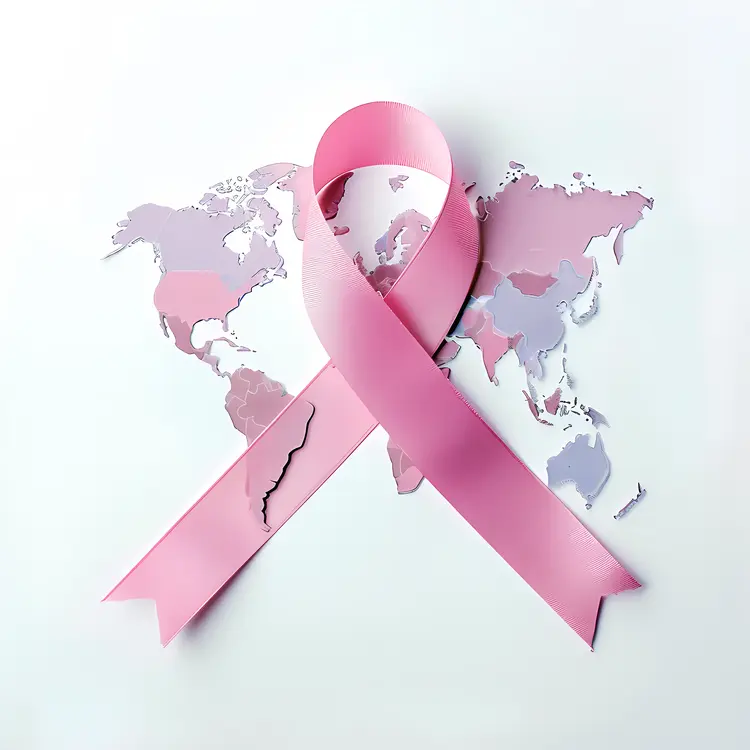 Pink Awareness Ribbon with World Map