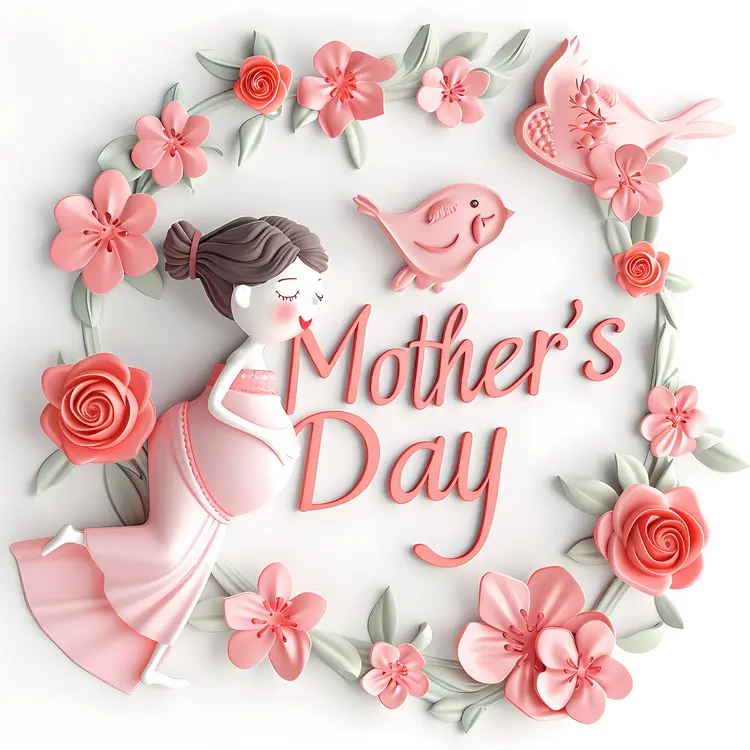 Mother's Day Card with Flowers and Birds