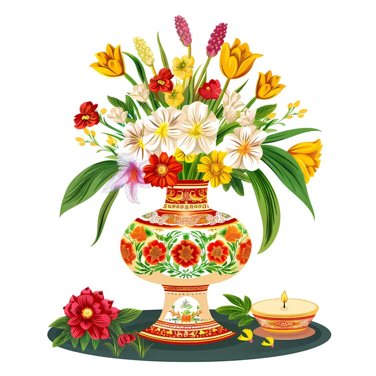 Colorful Flower Vase with Decorative Flowers