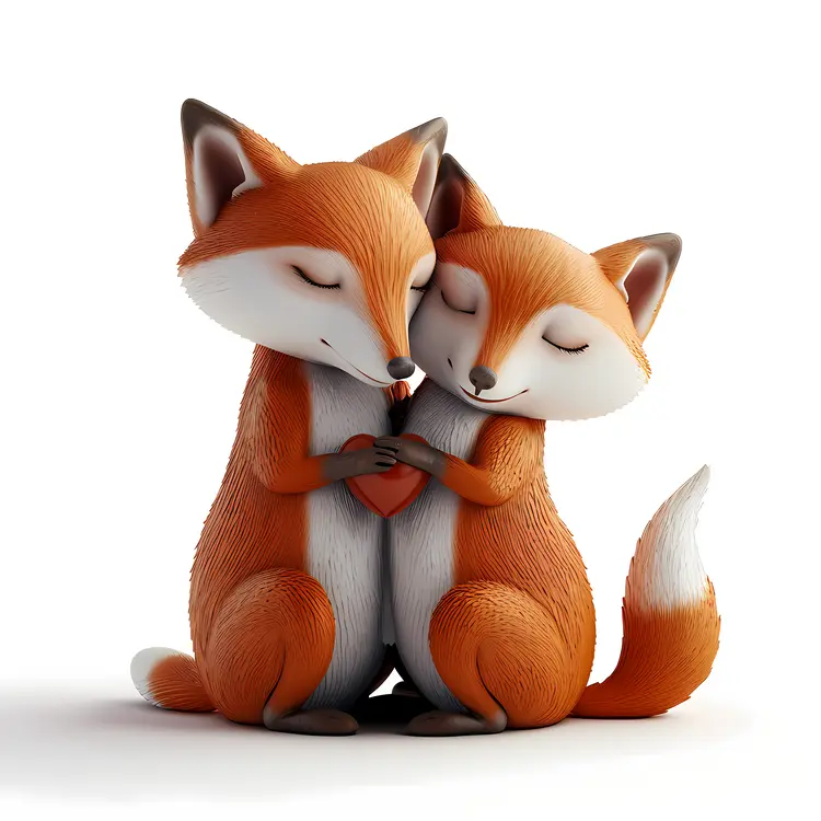 Fox Couple Holding a Heart