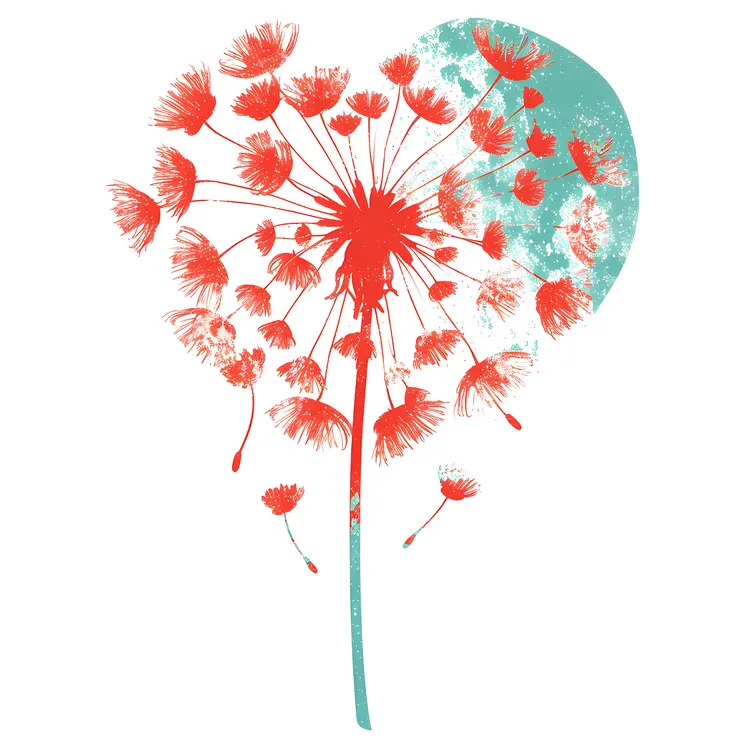 Red Heart-shaped Dandelion with Blue Background