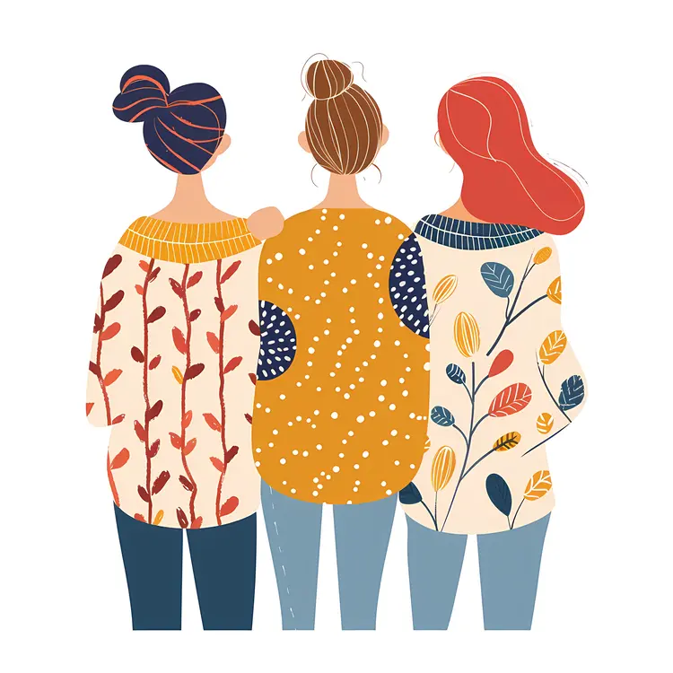 Three Women in Casual Clothing from Back View