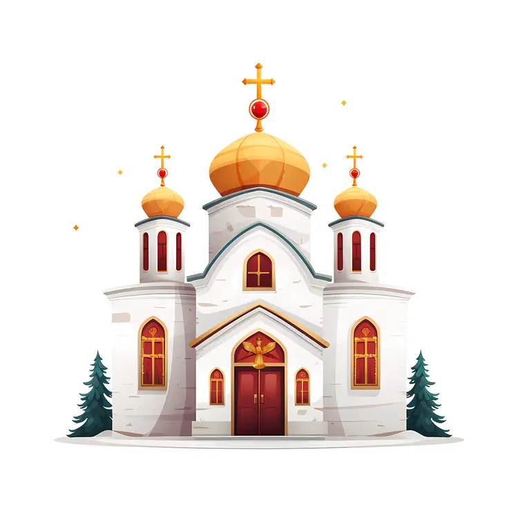 White Church with Golden Domes