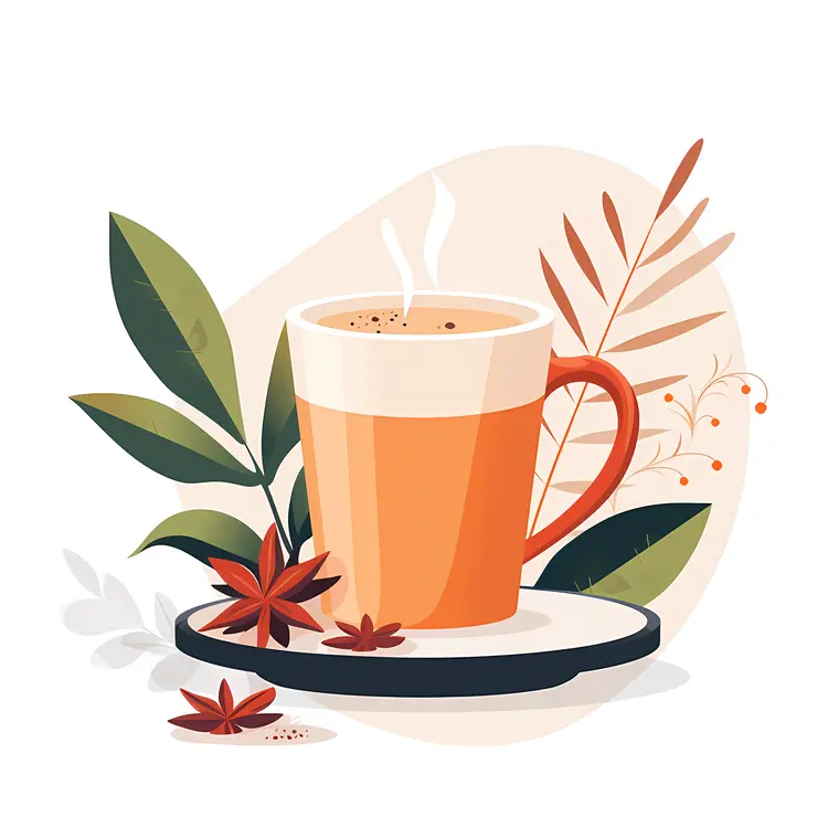 Orange Cup with Tea and Spices Illustration