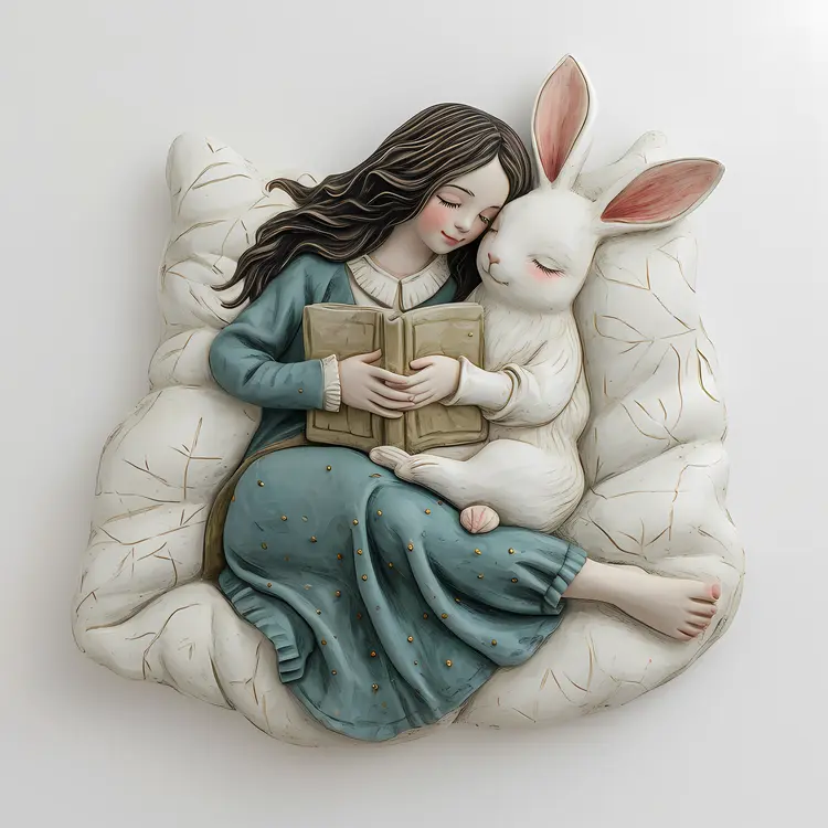 Girl Reading with Rabbit
