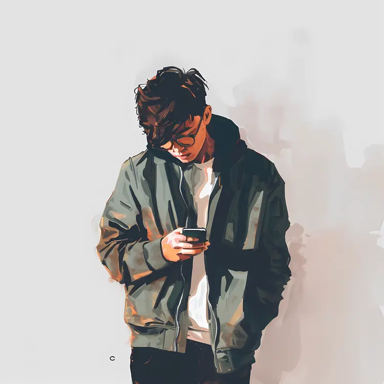 Man with Phone in Casual Outfit