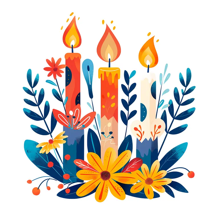 Colorful Candles with Floral Arrangement