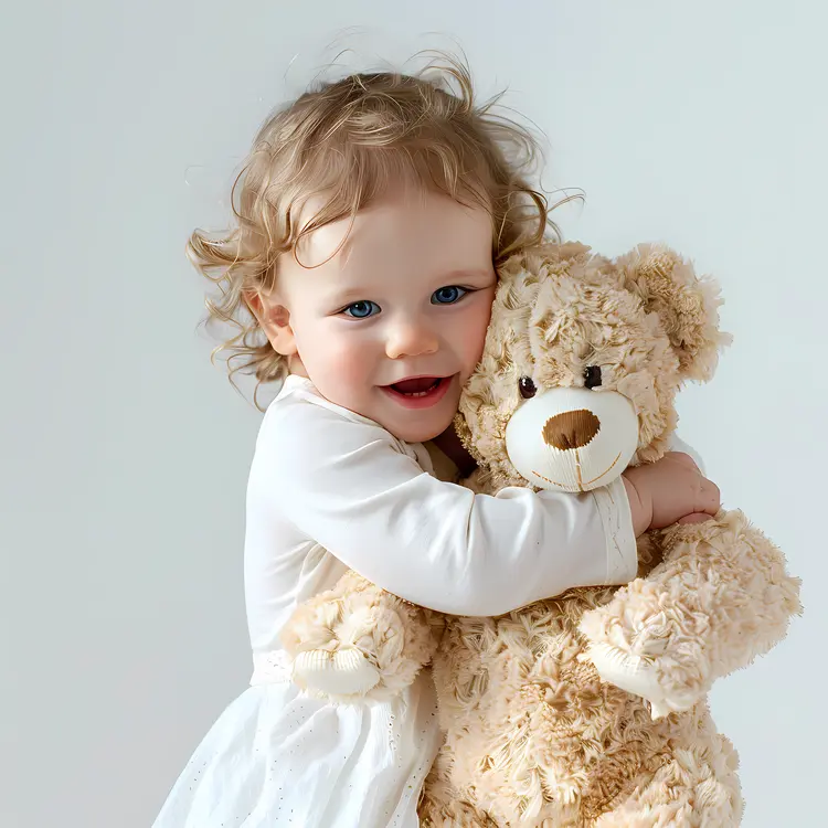 Smiling Child Hugging Teddy Bear