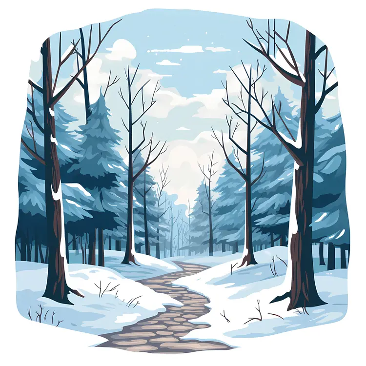 Snowy Path through a Winter Forest