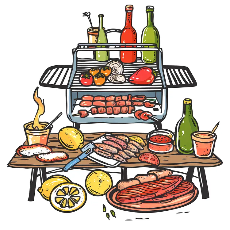 Colorful Barbecue Setup Illustration
