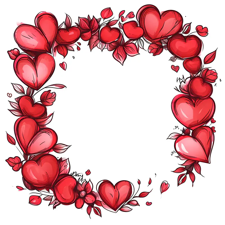 Heart-shaped Doodle Frame with Red Hearts