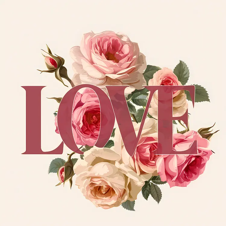 Classic Pink Roses with Love Text