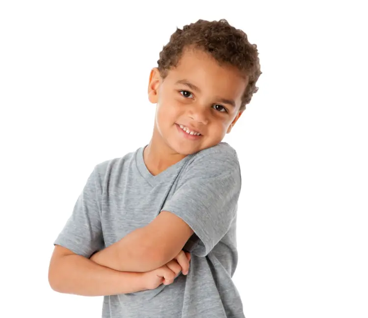 Smiling Boy in Grey Shirt