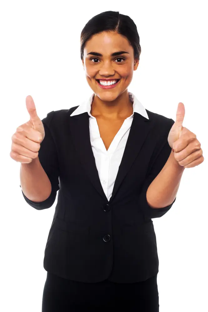 Smiling Woman Giving Double Thumbs Up