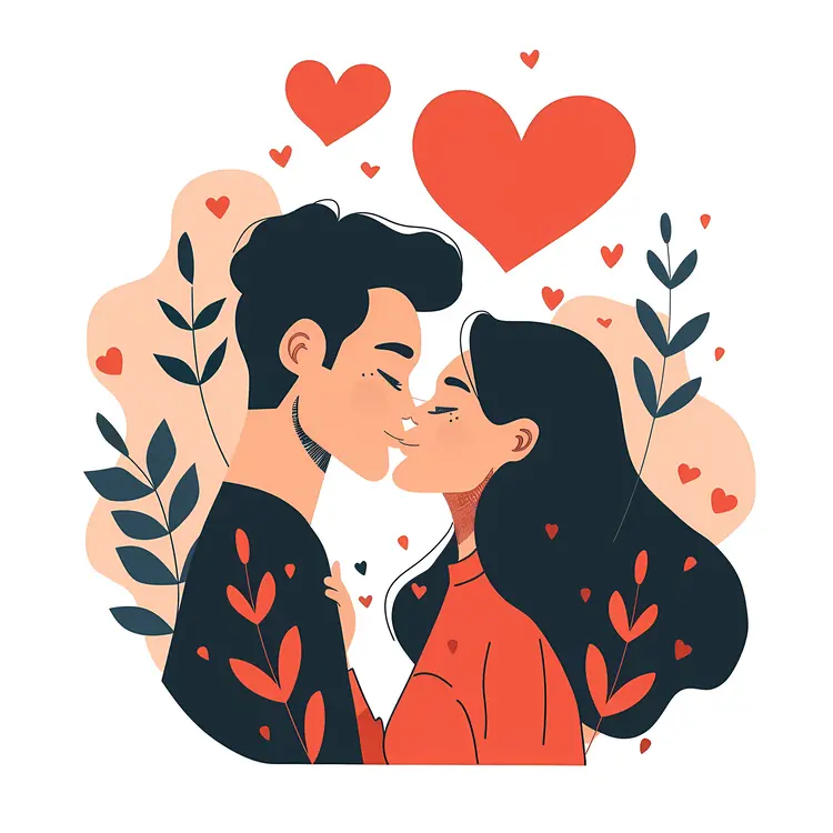 Cartoon Couple in Love with Hearts