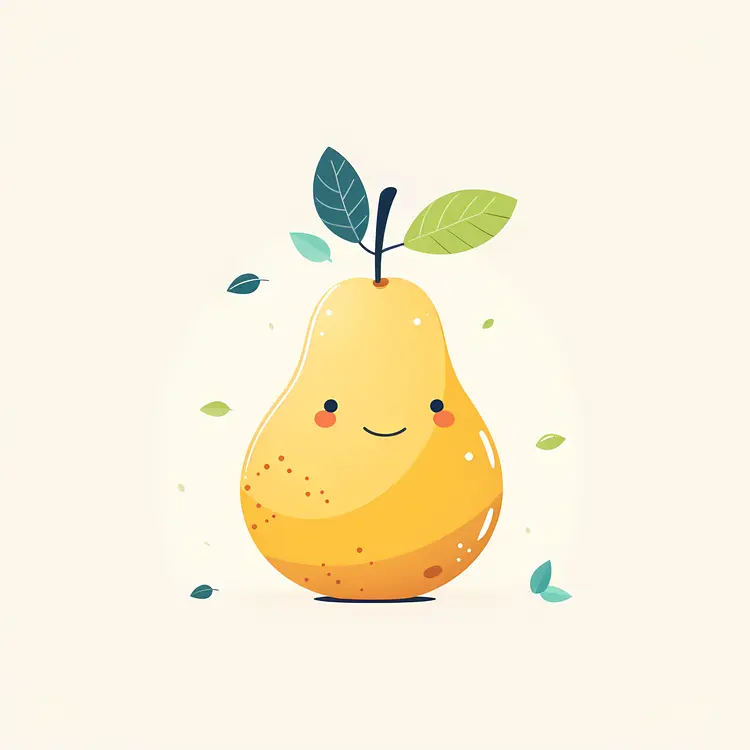 Smiling Yellow Pear with Leaf