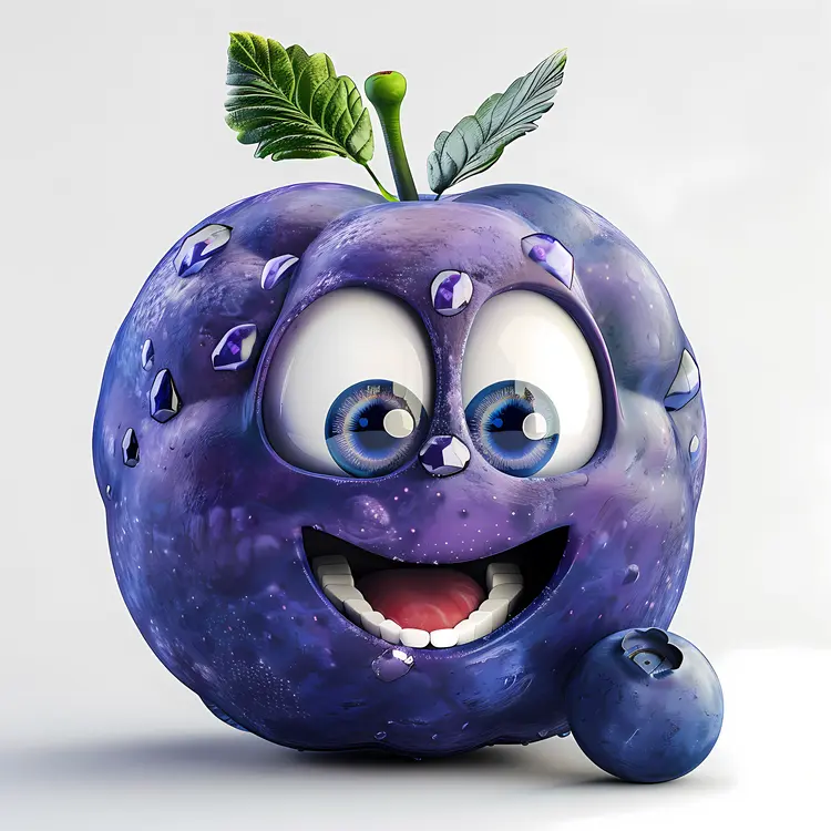 Cheerful Blueberry Cartoon with Leaf