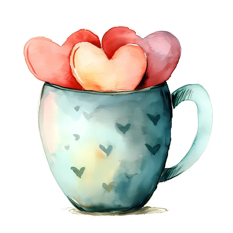 Blue Cup with Colorful Hearts