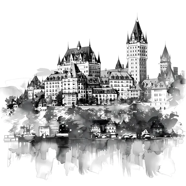 Black and White Cityscape Illustration