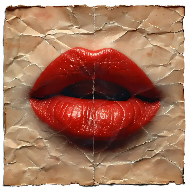 Red Lips on Crumpled Paper Art