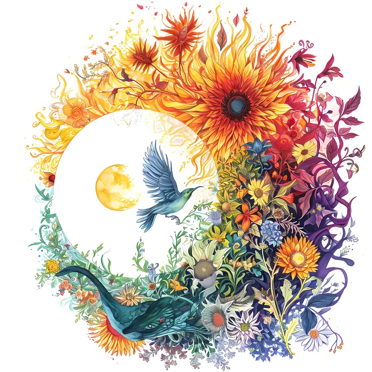 Sunflower and Moon in Seasonal Transition