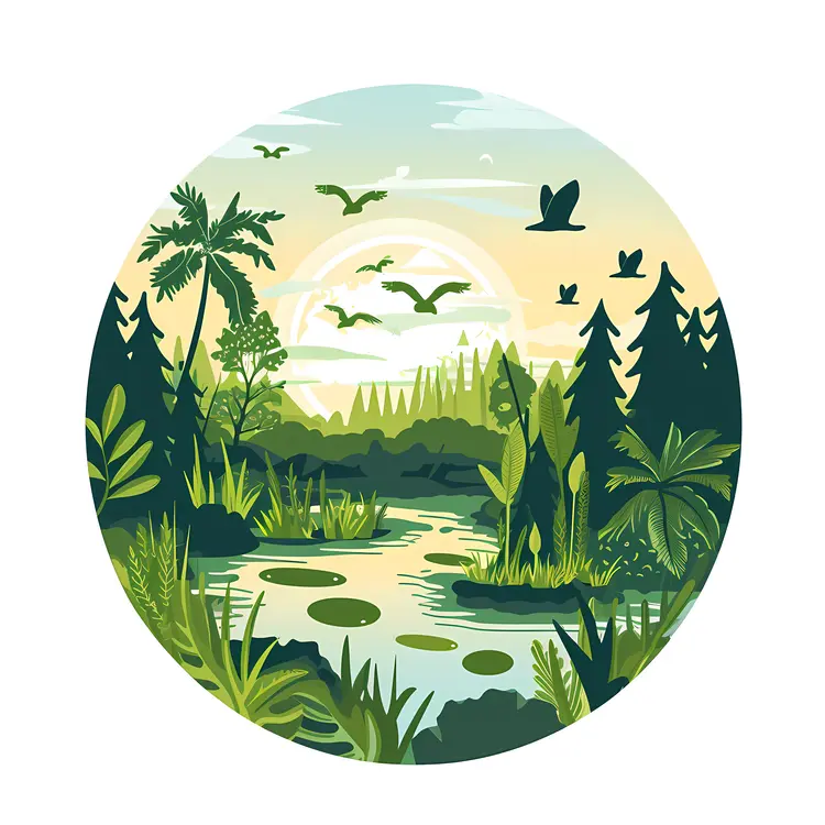 Birds Flying Over a Serene Lake