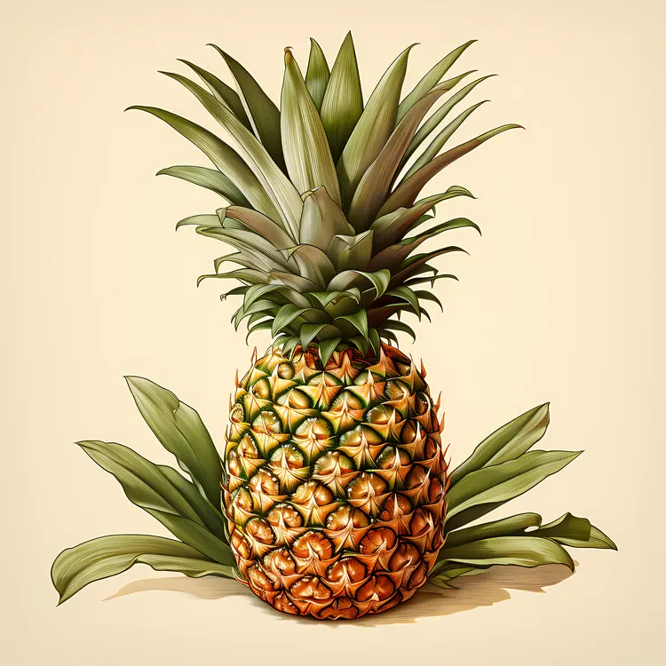 Juicy Tropical Pineapple with Green Leaves