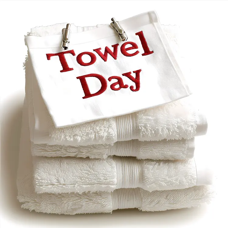 Stack of White Towels for Towel Day