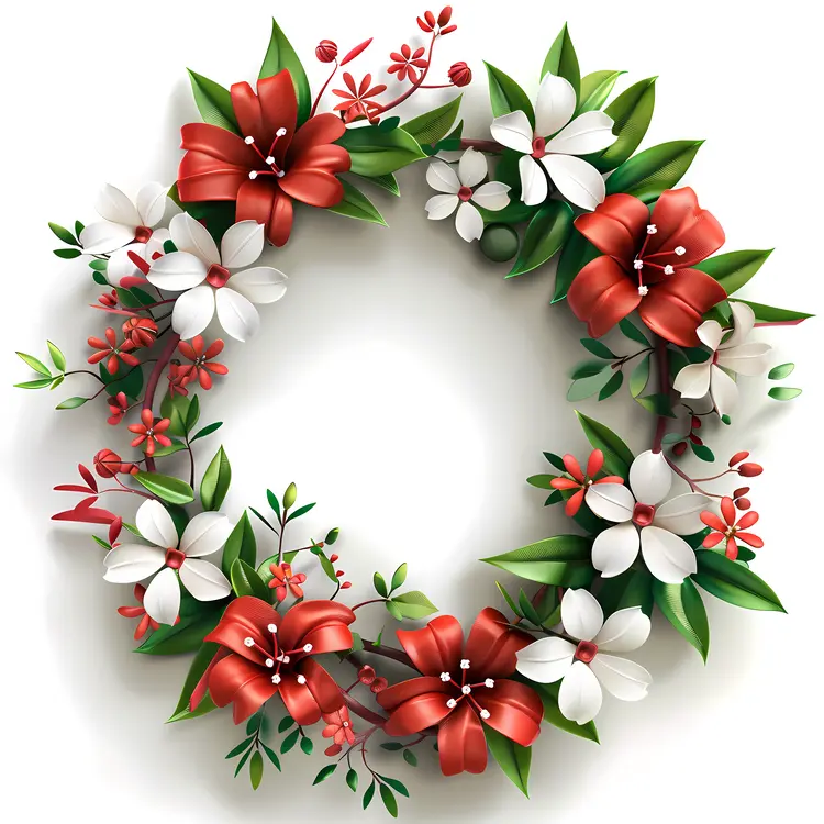 Elegant Floral Wreath with Red and White Flowers