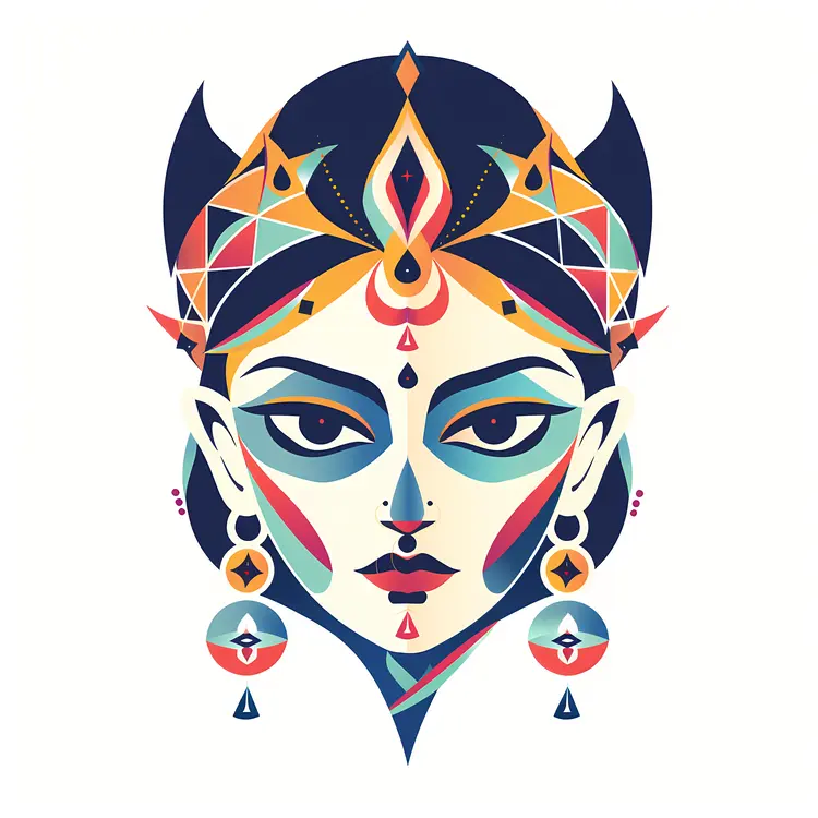 Geometric Goddess Illustration with Colorful Accents