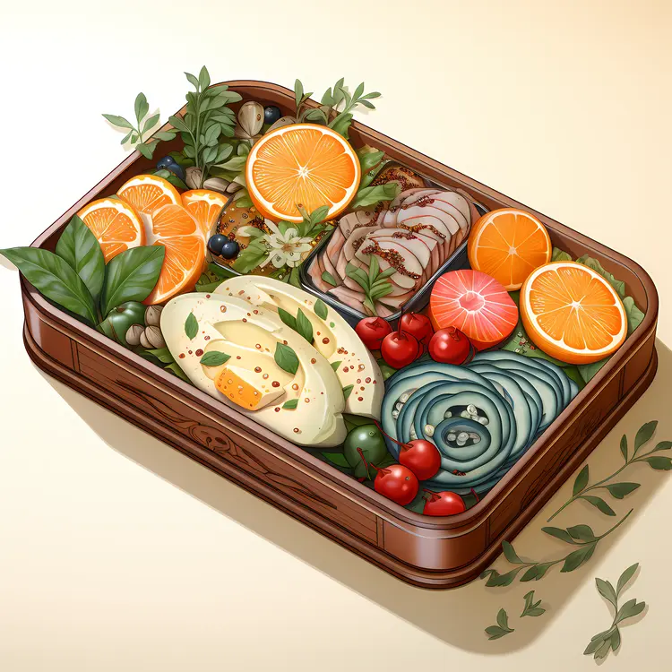 Healthy Bento Box with Oranges and Vegetables