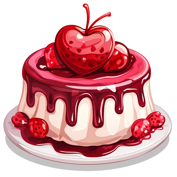 Heart Cake with Strawberry and Cherry for Valentine's Day