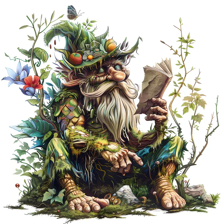 Whimsical Forest Creature Reading a Book Illustration
